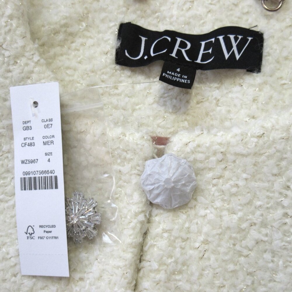 NWT J.Crew Collection Lady Jacket in Meringue Textured Tweed Jewel Button 4 $378 - Picture 8 of 8